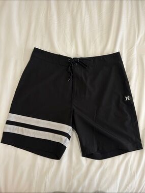 Hurley Black Swim Boardshorts with White Stripe Accents